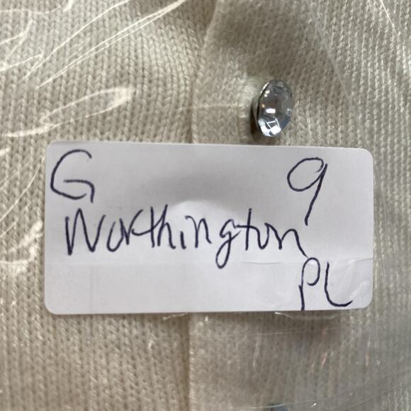 VTG Worthington Cardigan Sweater Petite Large Cream Rhinestone Button Sequin Y2K - Picture 10 of 10